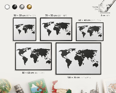 Panneau pour aimants souvenirs cadre noir Carte du monde