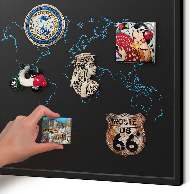 Tableau magnétique encadré de couleur noire Carte du monde