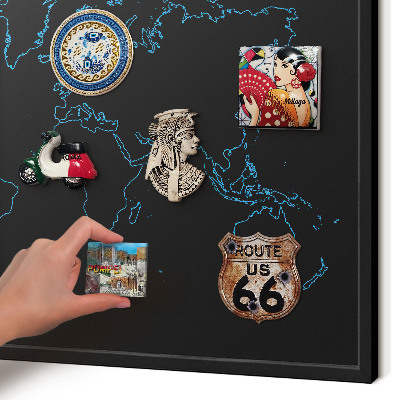 Tableau magnétique encadré de couleur noire Carte du monde