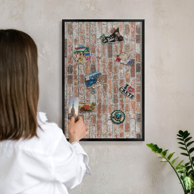 Tableau magnétique encadré de couleur noire Mur de briques