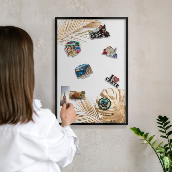 Tableau magnétique encadré de couleur noire Feuilles élégantes