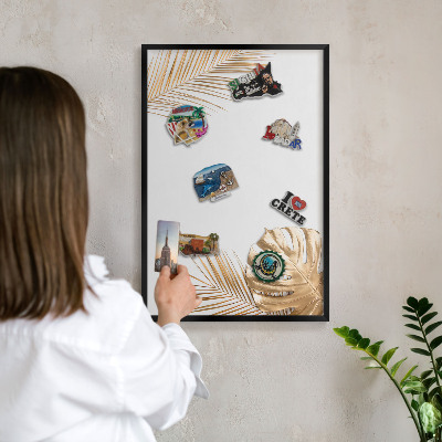 Tableau magnétique encadré de couleur noire Feuilles élégantes