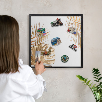 Tableau magnétique encadré de couleur noire Feuilles élégantes