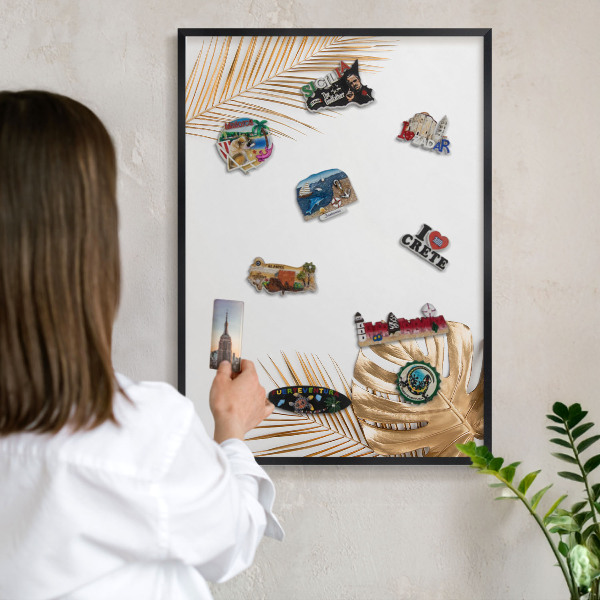 Tableau magnétique encadré de couleur noire Feuilles élégantes