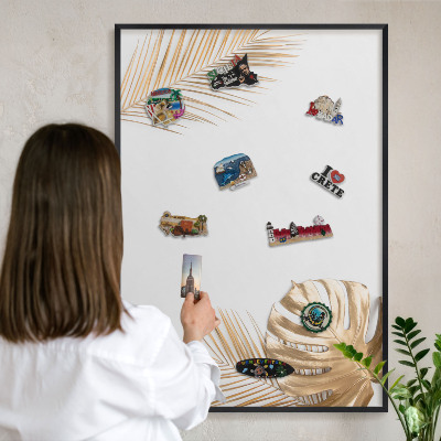 Tableau magnétique encadré de couleur noire Feuilles élégantes