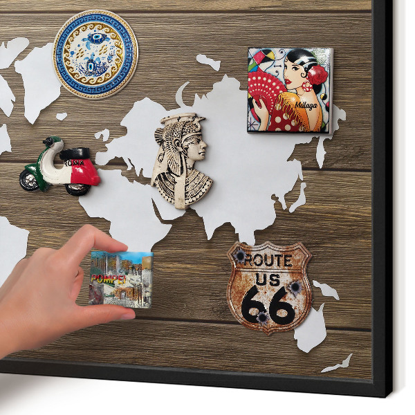Panneau pour aimants souvenirs cadre noir Carte en bois