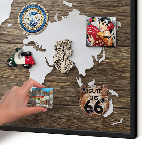 Panneau pour aimants souvenirs cadre noir Carte en bois