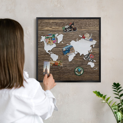 Panneau pour aimants souvenirs cadre noir Carte en bois