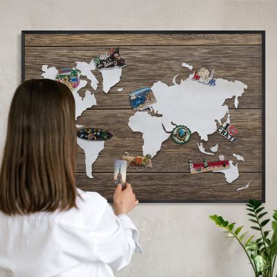 Panneau pour aimants souvenirs cadre noir Carte en bois