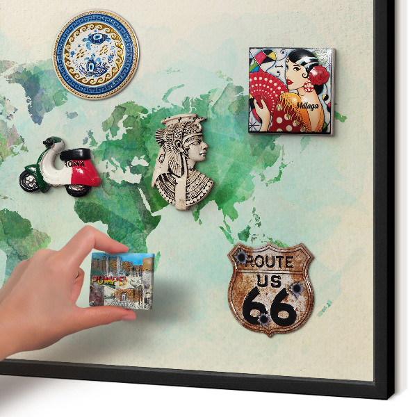 Tableau magnétique encadré de couleur noire Carte du monde