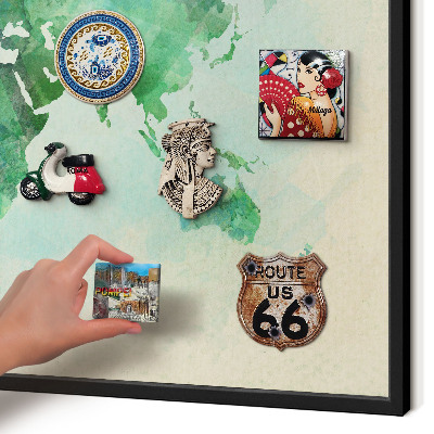 Tableau magnétique encadré de couleur noire Carte du monde