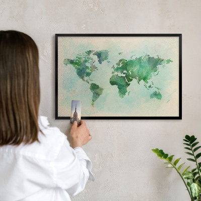 Tableau magnétique encadré de couleur noire Carte du monde