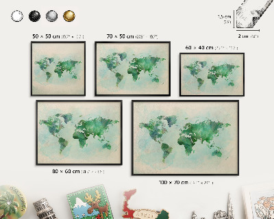 Tableau magnétique encadré de couleur noire Carte du monde