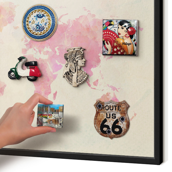 Panneau pour aimants souvenirs cadre noir Carte du monde