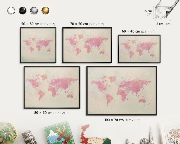 Panneau pour aimants souvenirs cadre noir Carte du monde