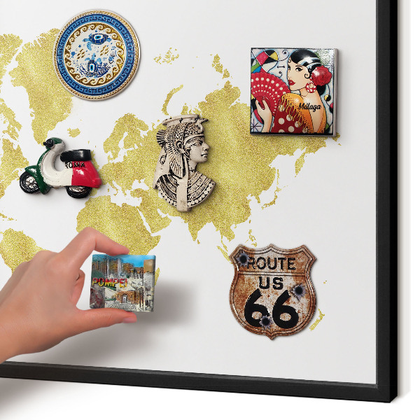 Tableau magnétique encadré de couleur noire Carte du monde