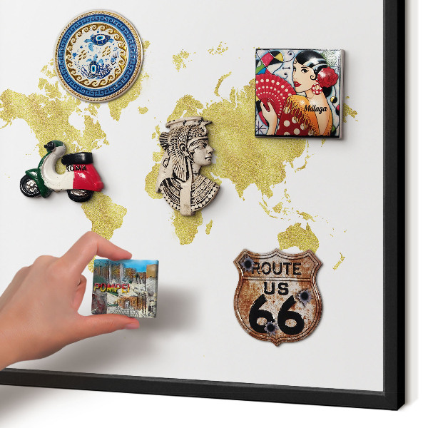Tableau magnétique encadré de couleur noire Carte du monde