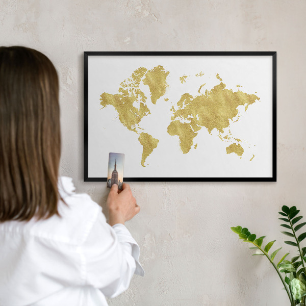 Tableau magnétique encadré de couleur noire Carte du monde