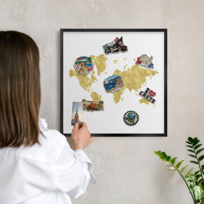 Tableau magnétique encadré de couleur noire Carte du monde