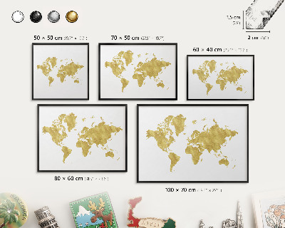Tableau magnétique encadré de couleur noire Carte du monde
