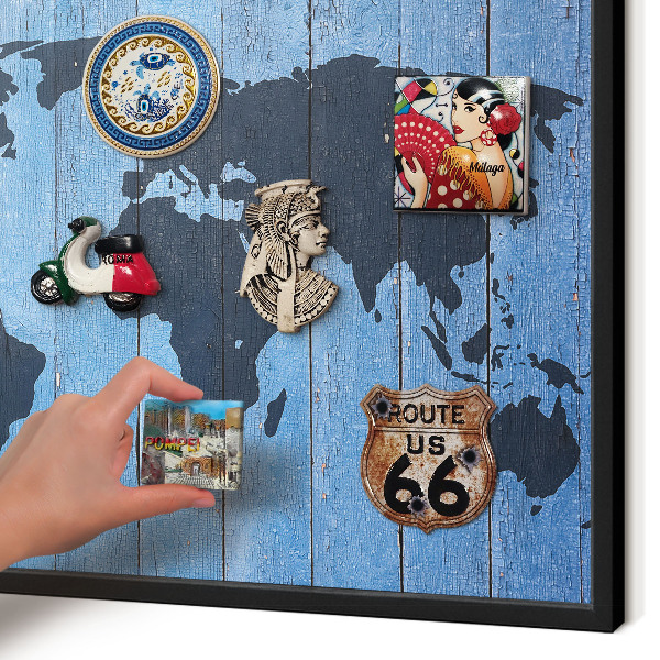 Panneau pour aimants souvenirs cadre noir Carte du monde