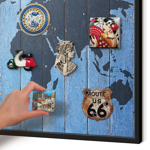 Panneau pour aimants souvenirs cadre noir Carte du monde