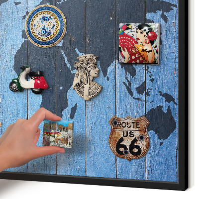 Panneau pour aimants souvenirs cadre noir Carte du monde