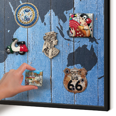Panneau pour aimants souvenirs cadre noir Carte du monde