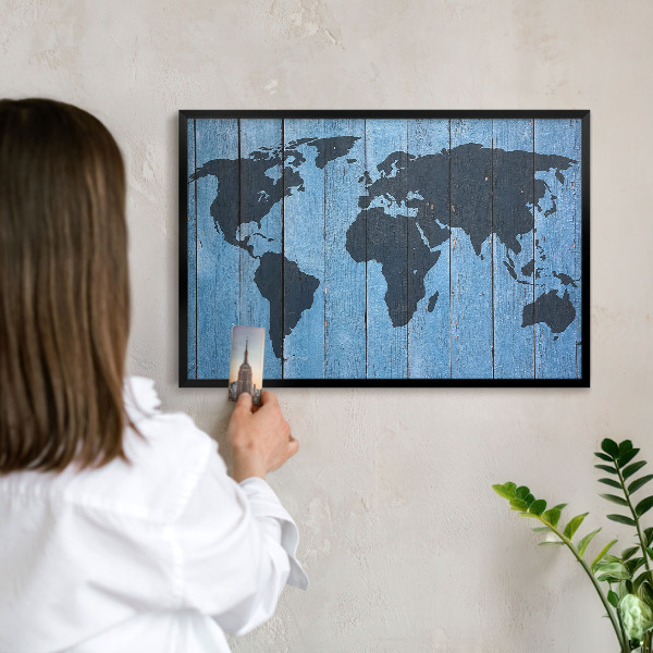 Panneau pour aimants souvenirs cadre noir Carte du monde