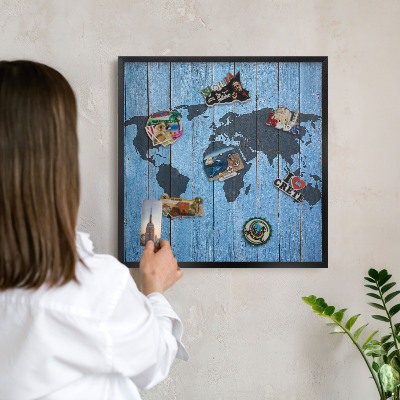 Panneau pour aimants souvenirs cadre noir Carte du monde