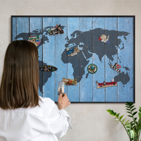 Panneau pour aimants souvenirs cadre noir Carte du monde