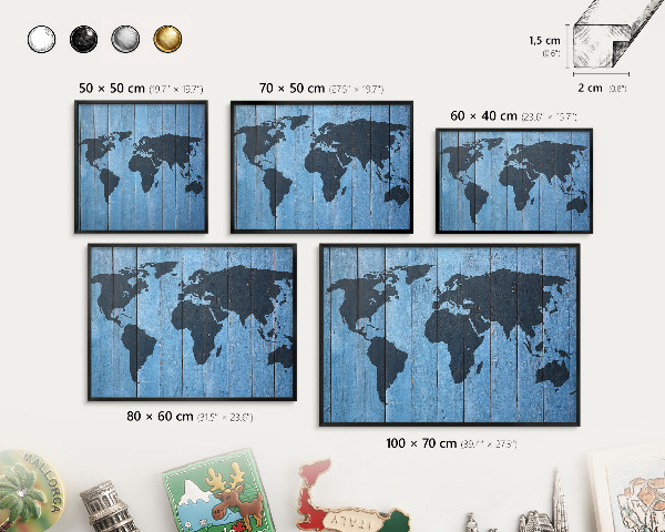 Panneau pour aimants souvenirs cadre noir Carte du monde