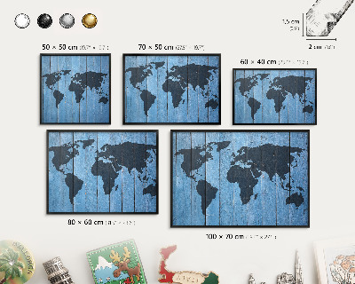 Panneau pour aimants souvenirs cadre noir Carte du monde