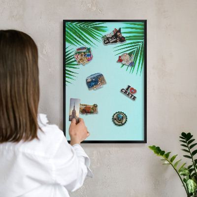 Tableau magnétique encadré de couleur noire Feuilles vertes