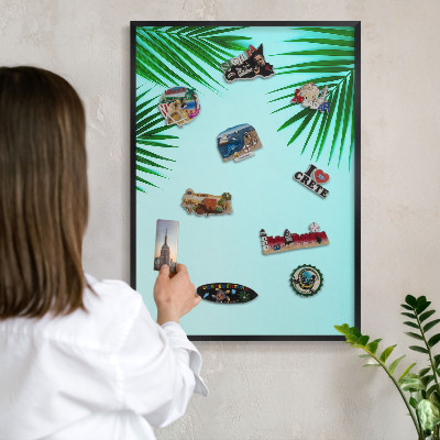 Tableau magnétique encadré de couleur noire Feuilles vertes