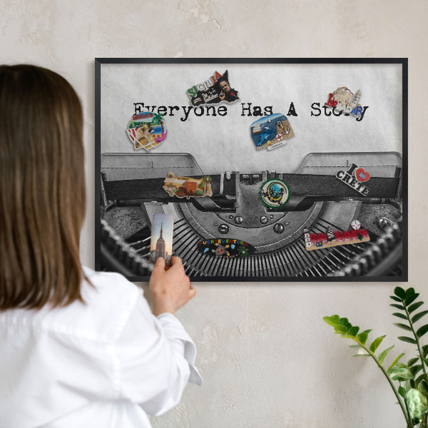 Tableau magnétique encadré de couleur noire Machine vintage