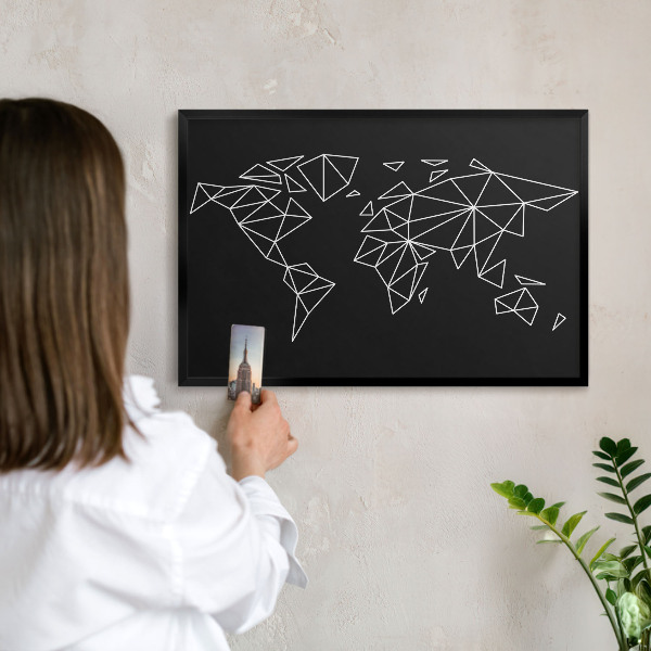Panneau pour aimants souvenirs cadre noir Carte du monde