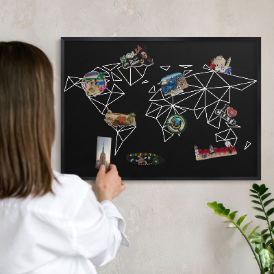Panneau pour aimants souvenirs cadre noir Carte du monde