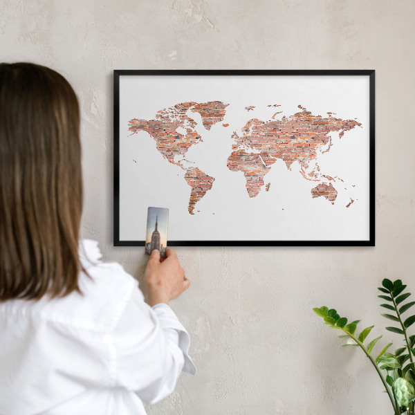Tableau magnétique encadré de couleur noire Carte en briques