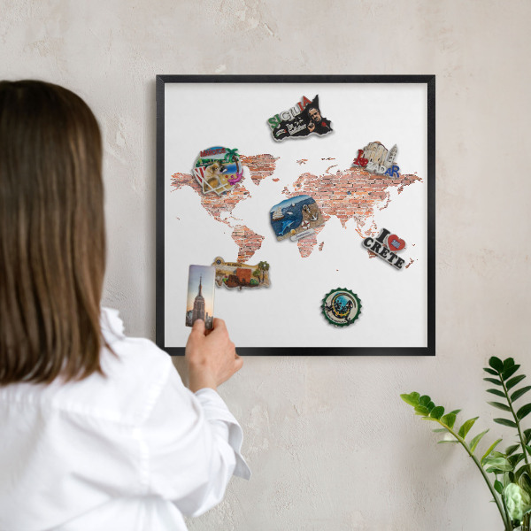 Tableau magnétique encadré de couleur noire Carte en briques