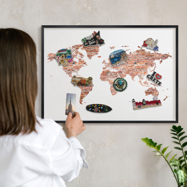 Tableau magnétique encadré de couleur noire Carte en briques