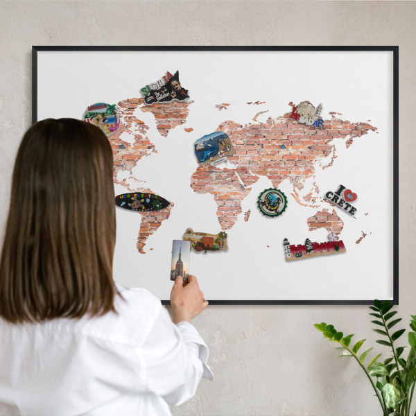 Tableau magnétique encadré de couleur noire Carte en briques