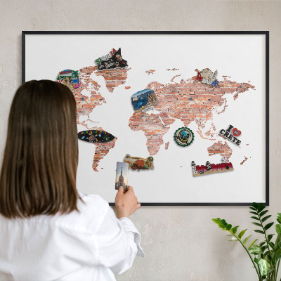 Tableau magnétique encadré de couleur noire Carte en briques
