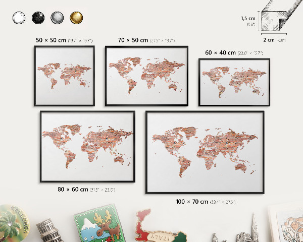 Tableau magnétique encadré de couleur noire Carte en briques