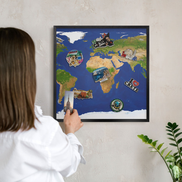 Tableau magnétique encadré de couleur noire Cartographier le globe