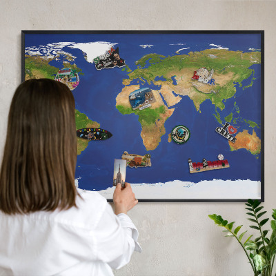 Tableau magnétique encadré de couleur noire Cartographier le globe