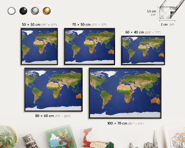 Tableau magnétique encadré de couleur noire Cartographier le globe