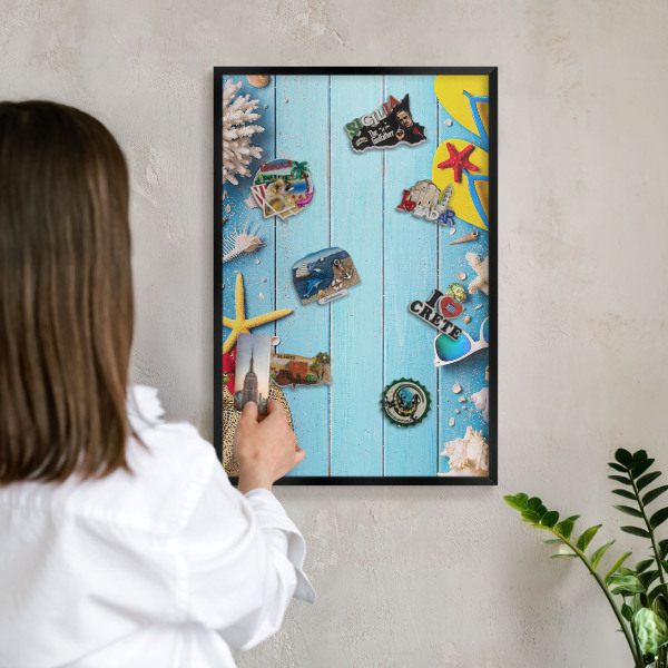 Tableau magnétique encadré de couleur noire Plage de vacances