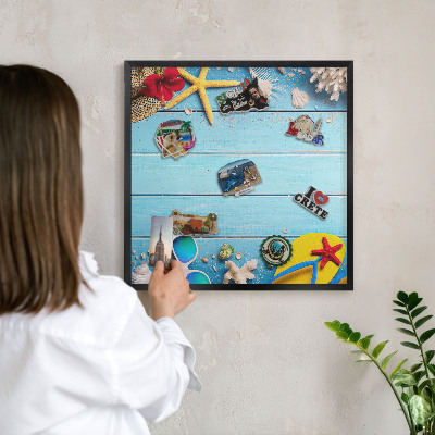 Tableau magnétique encadré de couleur noire Plage de vacances