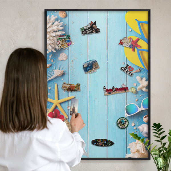 Tableau magnétique encadré de couleur noire Plage de vacances